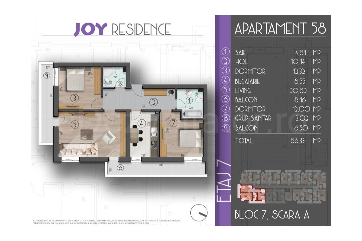 Apartament 3 Camere 87mp Joy Galaxy Residence