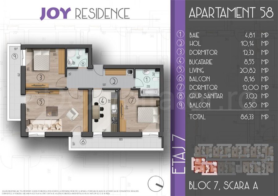 Apartament 3 Camere 87mp Joy Galaxy Residence