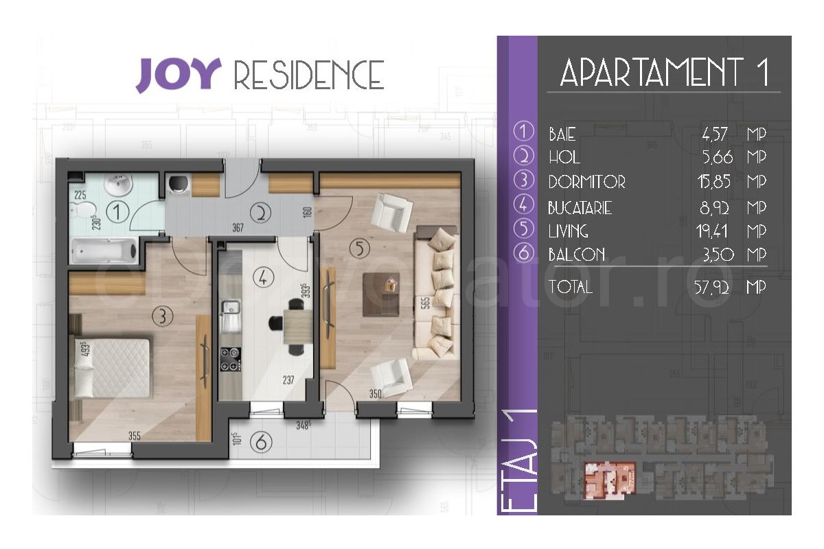 Apartament 2 Camere 58mp Joy Galaxy Residence