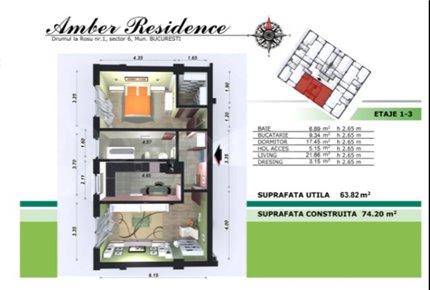 Apartament 2 Camere 64mp Amber Residence