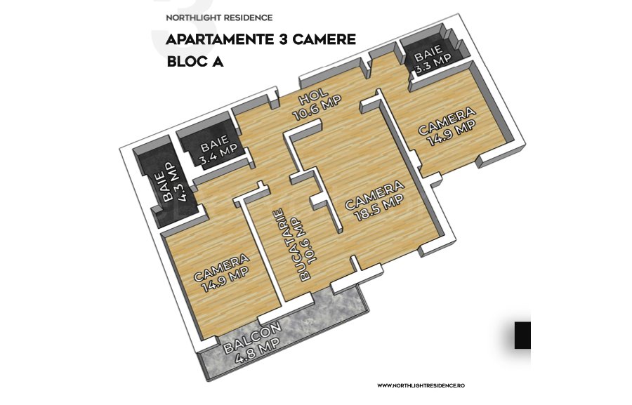 Apartament 3 Camere 86mp Northlight Residence