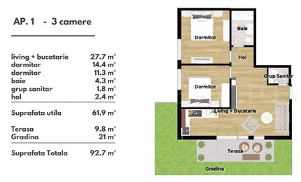 Apartament 3 Camere 72mp Olympia Residence