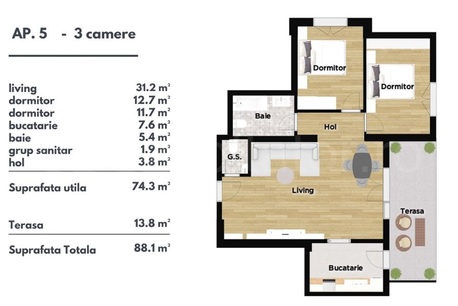 Apartament 3 Camere 88mp Olympia Residence