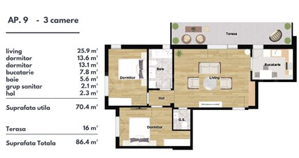 Apartament 3 Camere 86mp Olympia Residence