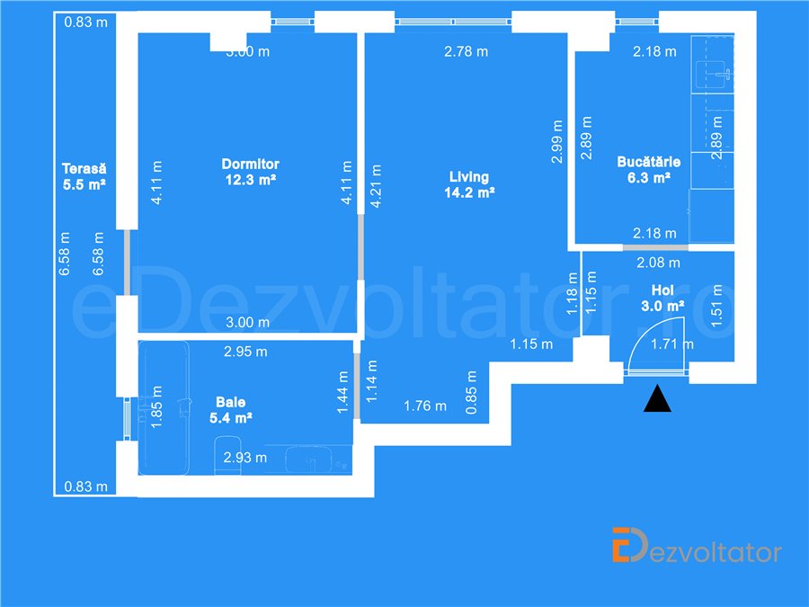 Apartament 2 Camere 47mp Butterfly Țibleș Otopeni