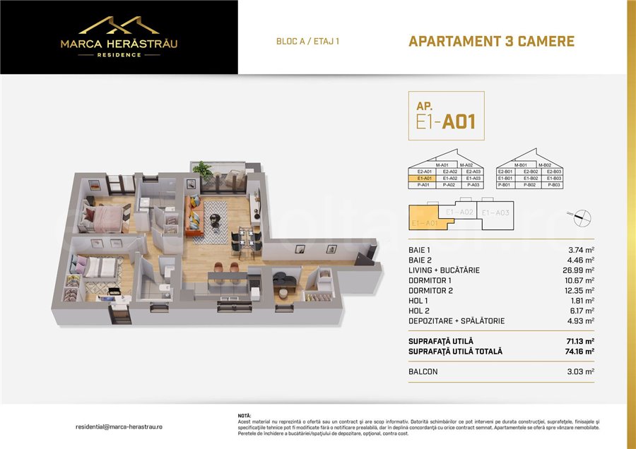 Apartament 3 Camere 74mp Marca Herastrau Residence