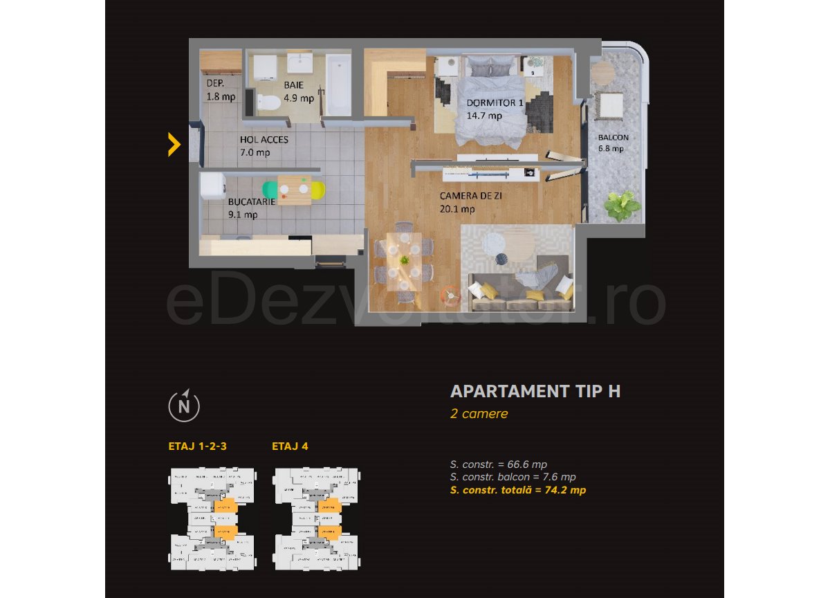 Apartament 2 Camere 65mp My Place Residence