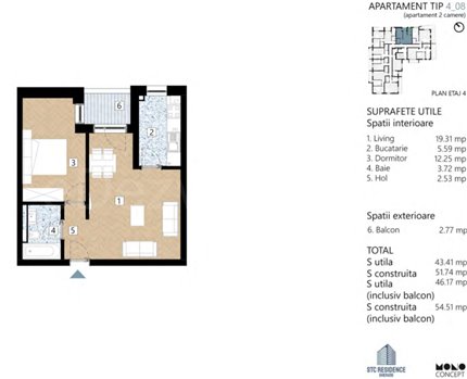 Apartament 2 Camere 47mp STC Residence Doamna Ghica