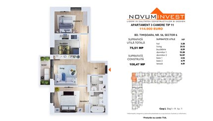 Apartament 3 Camere 76mp NOVUM 56