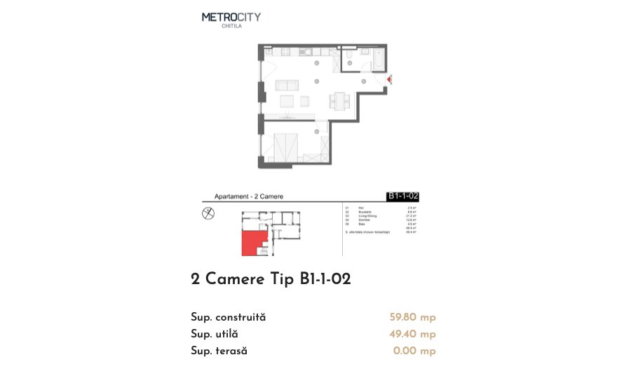 Apartament 2 Camere 49mp MetroCity
