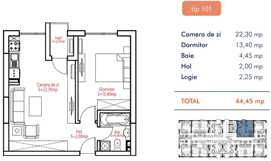 Apartament 2 Camere 45mp New Colentina Residence