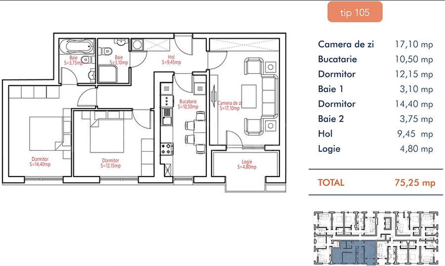 Apartament 3 Camere 76mp New Colentina Residence