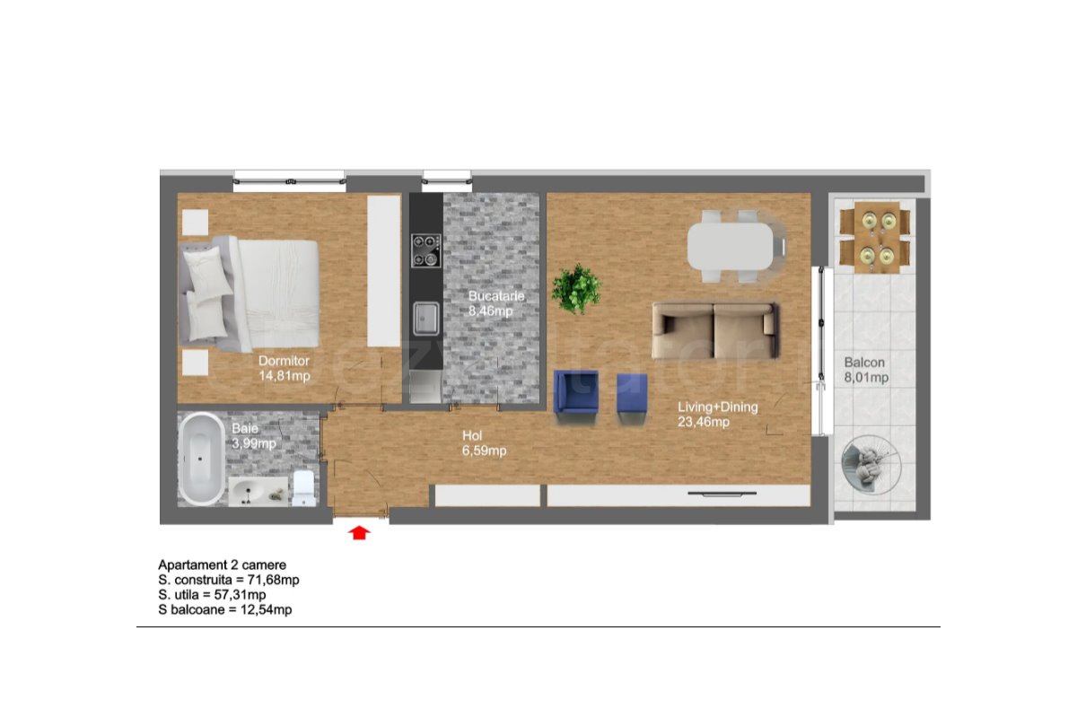 Apartament 2 Camere 70mp EMBASSY RESIDENCE