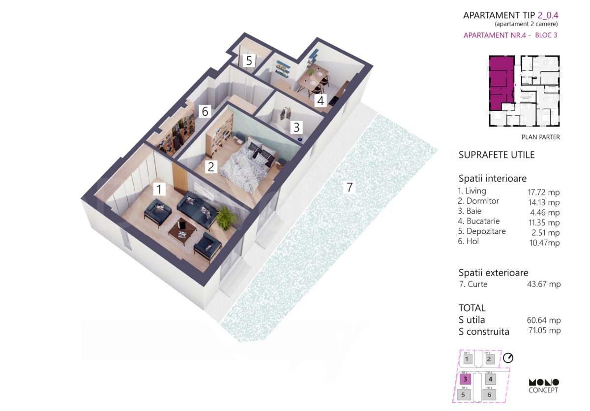 Apartament 2 Camere 61mp Color Life Residence