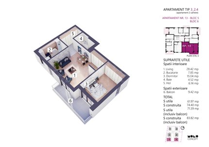 Apartament 2 Camere 72mp Color Life Residence