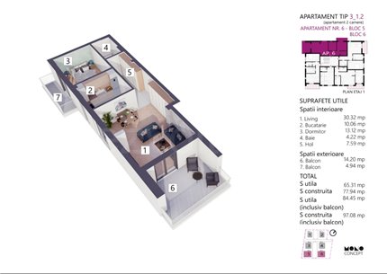 Apartament 2 Camere 84mp Color Life Residence