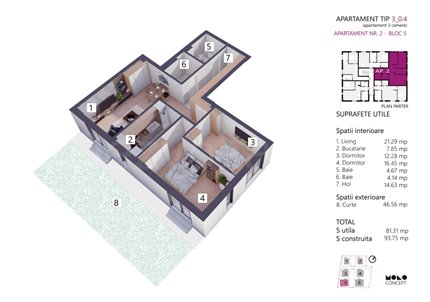 Apartament 3 Camere 81mp Color Life Residence