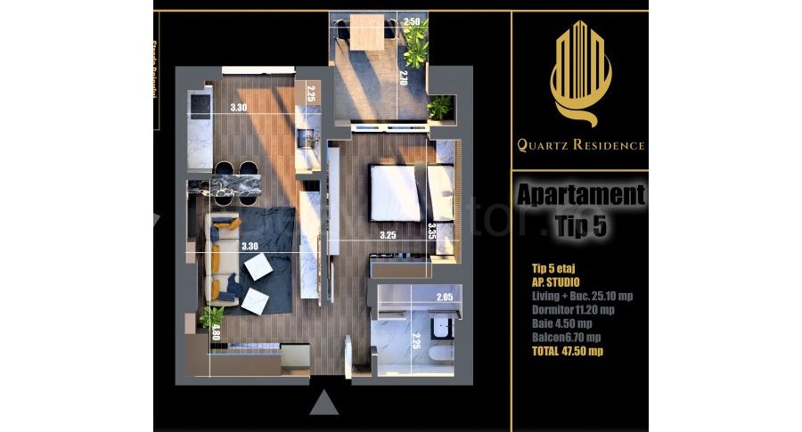 Apartament 2 Camere 48mp Quartz Residence