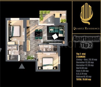 Apartament 3 Camere 79mp Quartz Residence
