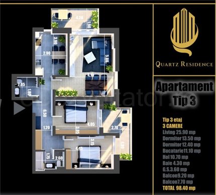 Apartament 3 Camere 98mp Quartz Residence