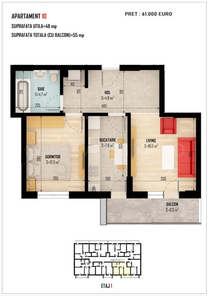 Apartament 2 Camere 55mp Top Trade Residence