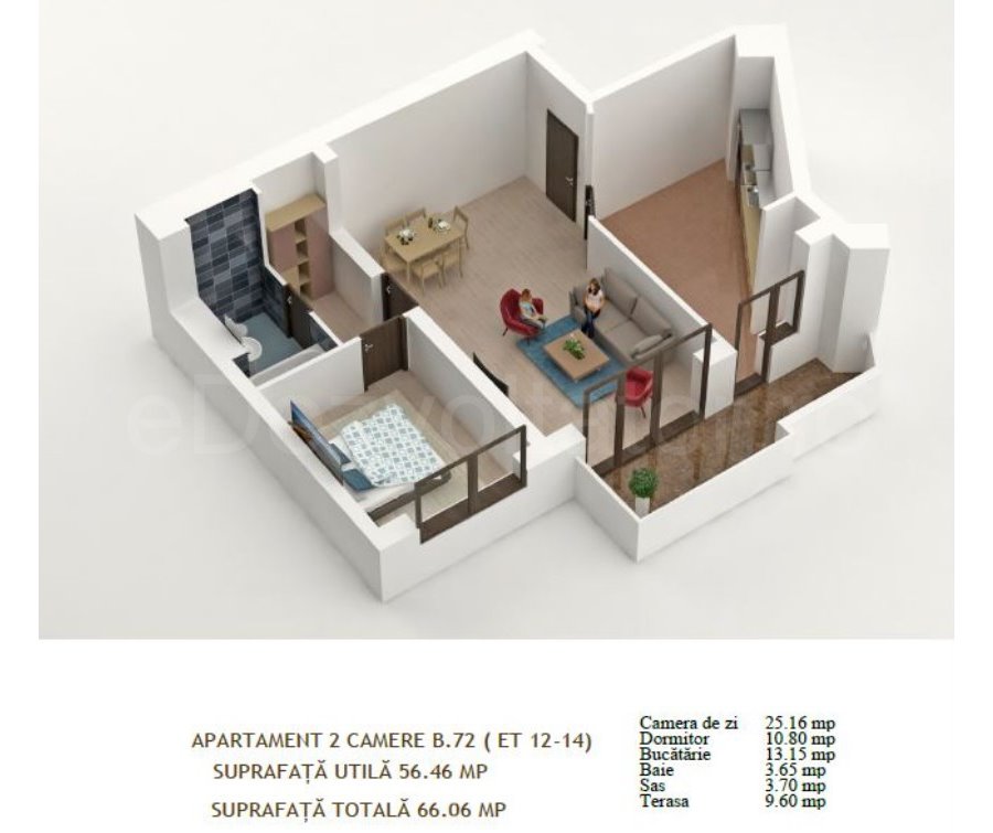 Apartament 2 Camere 66mp Global Residence Monolitului