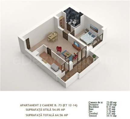 Apartament 2 Camere 65mp Global Residence Monolitului