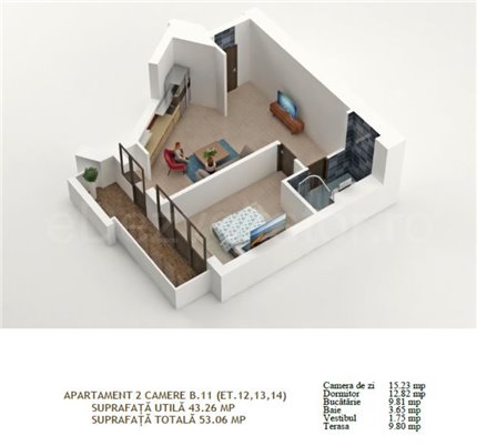 Apartament 2 Camere 53mp Global Residence Monolitului