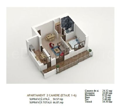 Apartament 2 Camere 67mp Global Residence Monolitului