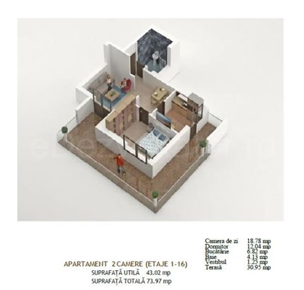 Apartament 2 Camere 74mp Global Residence Monolitului