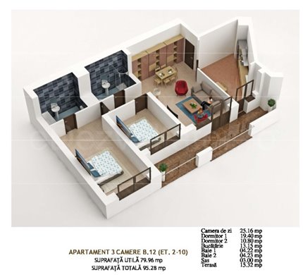 Apartament 3 Camere 95mp Global Residence Monolitului