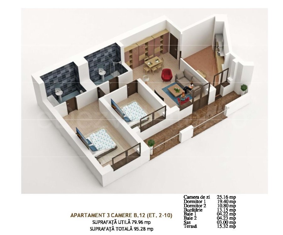 Apartament 3 Camere 95mp Global Residence Monolitului