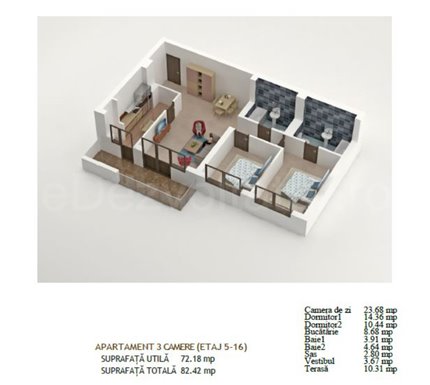 Apartament 3 Camere 82mp Global Residence Monolitului