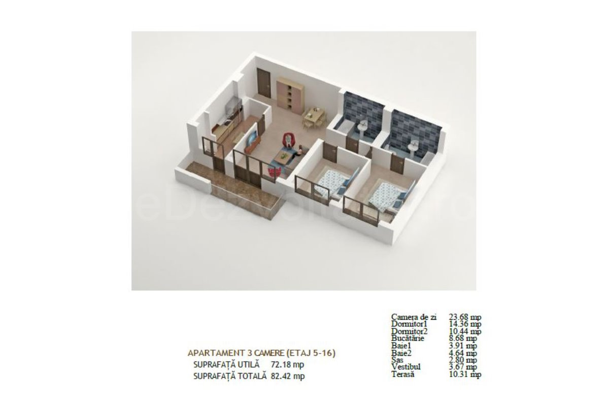 Apartament 3 Camere 82mp Global Residence Monolitului