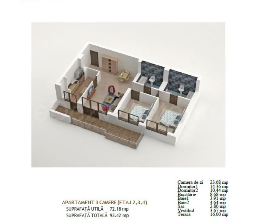 Apartament 3 Camere 93mp Global Residence Monolitului