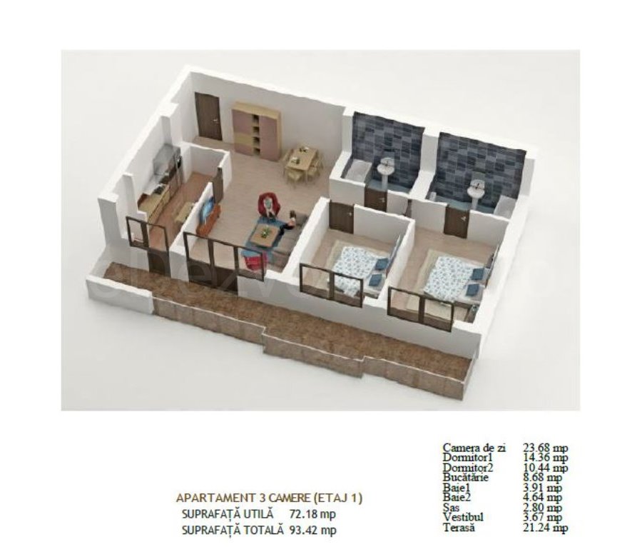 Apartament 3 Camere 93mp Global Residence Monolitului