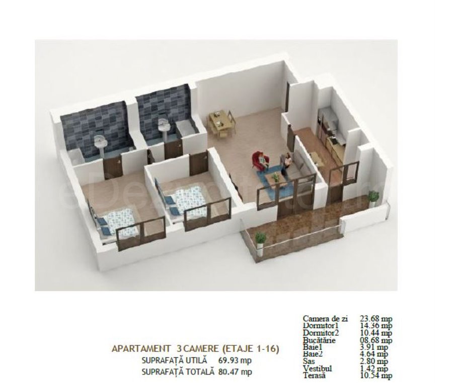 Apartament 3 Camere 80mp Global Residence Monolitului