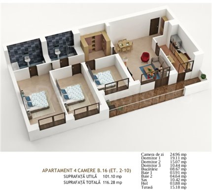 Apartament 4 Camere 116mp Global Residence Monolitului