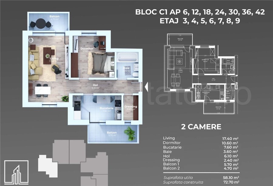 Apartament 2 Camere 58mp Smart Residence