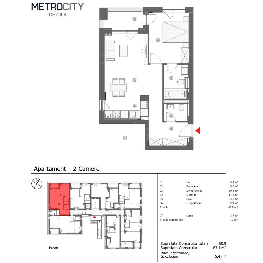Apartament 2 Camere 54mp MetroCity