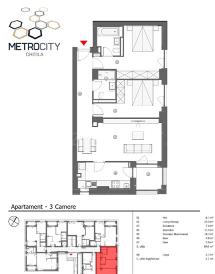 Apartament 3 Camere 73mp MetroCity