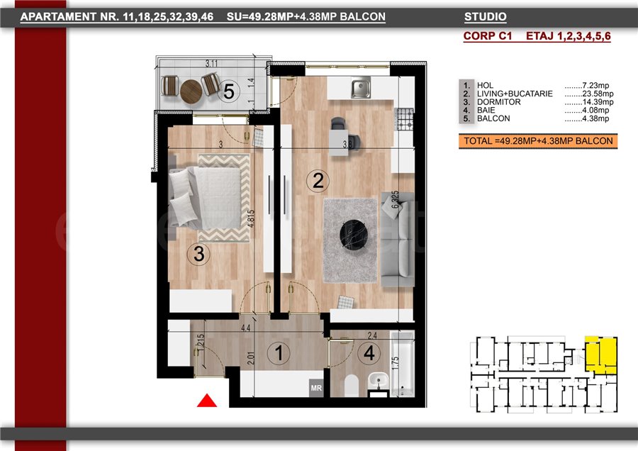 Apartament 2 Camere 54mp Perla Residence