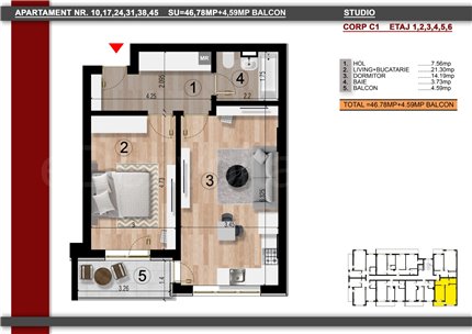 Apartament 2 Camere 51mp Perla Residence