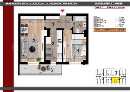 Apartament 2 Camere 59mp Perla Residence