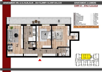 Apartament 3 Camere 94mp Perla Residence