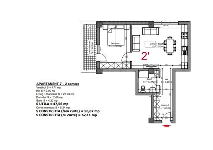 Apartament 2 Camere 48mp Etalon Residence 2