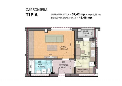 Garsonieră 39mp Titan Apartments
