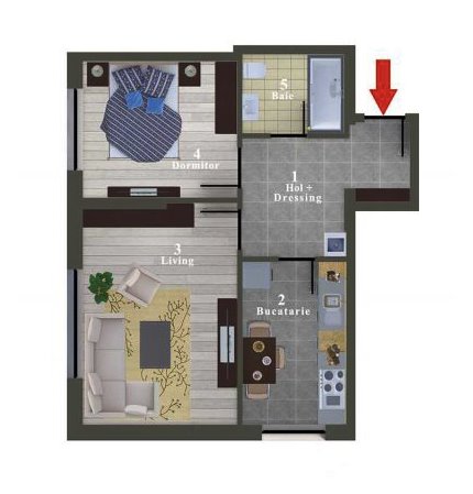 Apartament 2 Camere 47mp 99D Residence