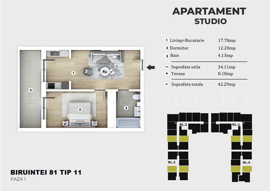 Apartament 2 Camere 42mp Siena Residence