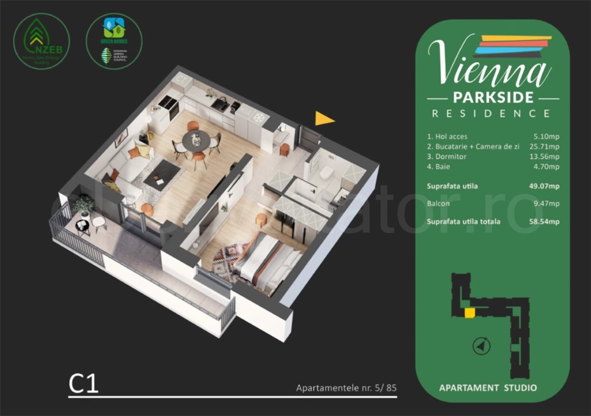 Apartament 2 Camere 59mp Vienna Parkside Residence